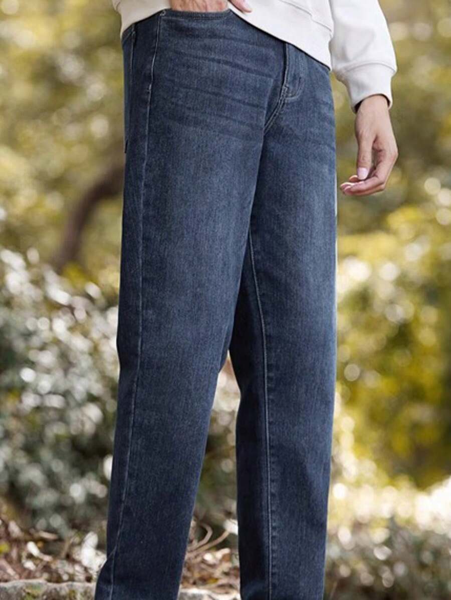 CAMEL CROWN Men's Tapered Jeans Autumn Retro Washed Soft Three-Proof Casual Long Pants - Blue-gray - View 1