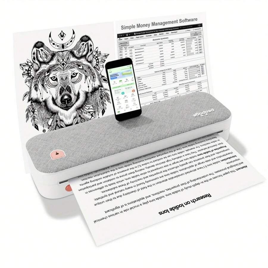 PeriPage A40 Wireless Thermal Printer - No Ink Needed, Print On A4 And Multi-Size Roll/Folded Paper, For Docs/Labels/Photos, Works With Smartphone & Computer