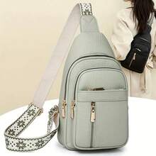 In 2024, The New Fashion Classic Solid Color Pu Waterproof Fabric With Multi-Pocket Pattern Woven Shoulder Straps And Diagonal Shoulder Chest Bags Is Suitable For Shopping. - trắng - Xem 7