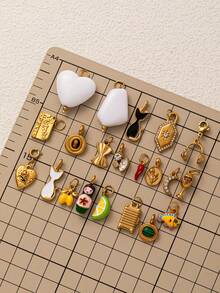 1件时尚精致INS不锈钢酒杯花鱼辣椒蝴蝶脸耳机DIY吊坠，镀18K金，不易氧化，适合情侣自由搭配 - 彩色 - 查看 1