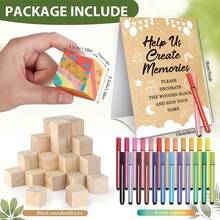 Baby Shower Decorate A Block Game Set Includes Help Us Build Memories Sign 20/30/50Pcs DIY Blank Wooden Block 24 Paint Marker Prize For Wedding Baby Shower Game - 多色-Help Us Create Memories立卡木塊馬克筆遊戲套裝 - 查看 2