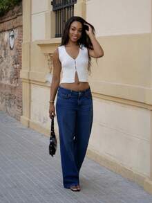 Yess Loren Women's Summer Casual Solid Color Sleeveless Knit Top Simple Tank Top Open Placket Vest With Slit At Hem White Tank Top Summer V Neck Beige Vest Vacation Cardigan Holiday Tops V Neck Asymmetric Hem