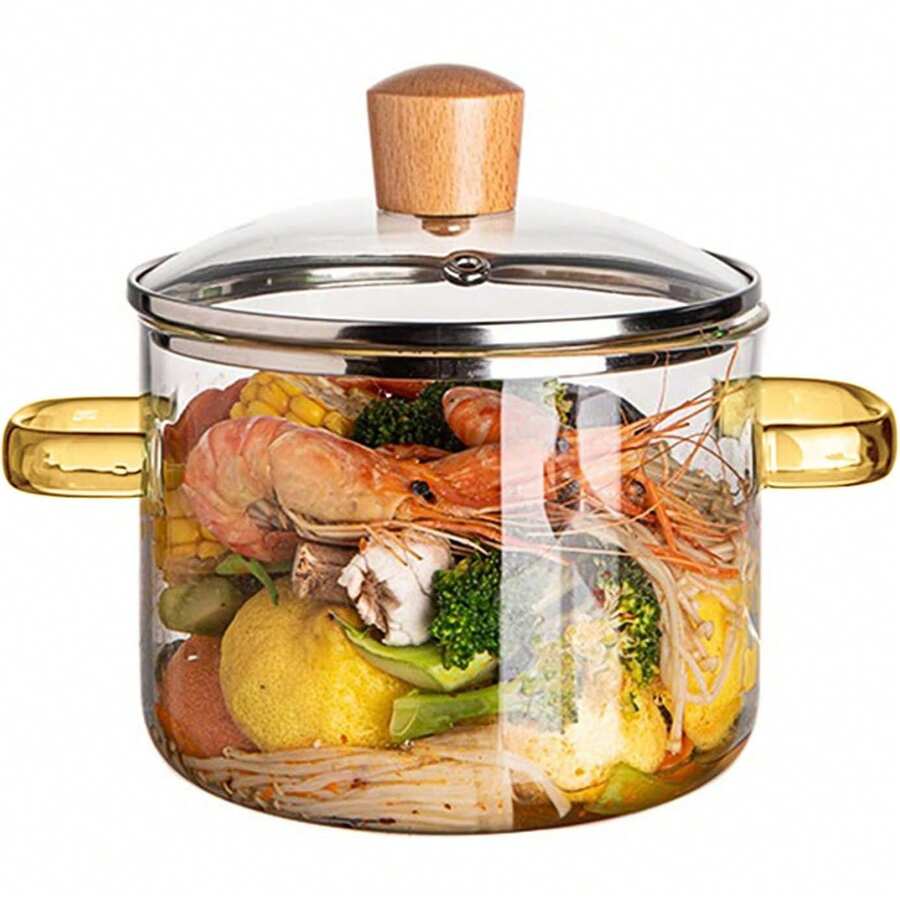Glass Pots For Cooking 1.5L(50oz) Clear Pot With Lid For Stove Top Glass Saucepan For Noodle, Soup, Milk - 無色 - 查看 1