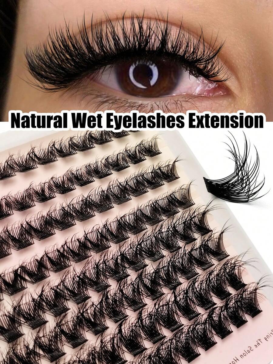 Rikuaild 96pcs D-Curl Hydrating Natural False Eyelashes, 10-16mm Mixed Length, DIY Fluffy Soft Clustered Crossed Lengthening Lashes, Create Natural Makeup Look, Moisturizing Lashes - D - View 1