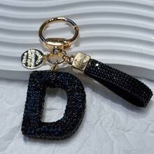 1PC Letter Keychain Black Lucky Rhinestone Letter Bling Key Ring Accessories For Men And Women Elegant Black Charm Car Keychain Backpack Exquisite Pendant Gift Choice - Đức - Xem 4