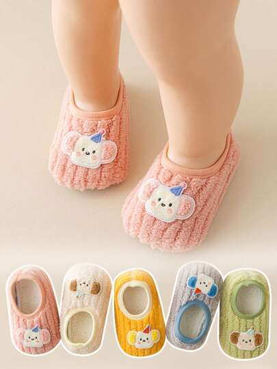 1 Cặp tất giữ ấm chân dày chống trượt cho bé, tất giữ ấm chân đế mềm cho trẻ mới biết đi, tất giữ ấm chân mắt cá chân họa tiết cún con dễ thương cho trẻ em, thích hợp cho mùa thu/đông