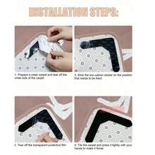 1pc/8/12pcs Non-Slip Carpet Stickers Suitable, Carpet Tape, Pu Washable Non-Slip Reusable Carpet Grippers, Prevents Carpet Movement And Curling, For Living Room Dining Room Bathroom Rugs, Prevent Rugs From Moving And Rolling Edges, Back To School Supplies, Necessary Home Essential - Black - View 7