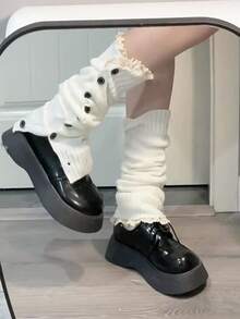 1 par de calentadores de pierna de unicolor versátil con botones, de estilo cálido y acogedor para otoño e invierno, con diseño de punto y botones para mujer - Multicolor - Ver 10