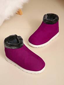 Damen Weinrot Modische Schneestiefel, flache warme Winterschuhe, kurze Winterstiefel