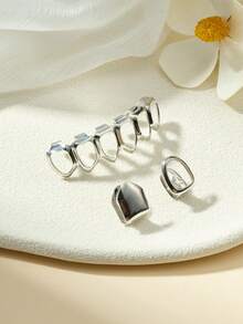 Hip Hop Stainless Steel Grills For Your Teeth Fake Teeth Grillz Mouth Top Tooth Single Grill Cap Teeth Party Accessories,Silver Gold Plated Mouth Teeth Caps For Men Women For Banquet, Prom, Party