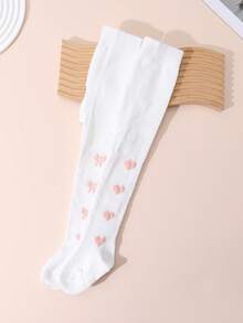 2pcs Baby Girls' Autumn Butterfly & Heart Print Tights, Cute & Ladylike For Daily Basic Matching