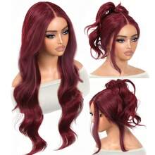 DZfirst Halloween Burgundy Body Wave Lace Wig 13x4 HD Lace Front Wig Pre-Plucked Long 26inch Lace Front Wigs Synthetic Wear And Go Lace Front Wigs Daily Use - Burgundy - View 2