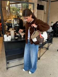 Senya Women's New Autumn/Winter Curry Color Plush Round Neck Front Open Knit Cardigan, Loose Comfortable Warm Sweater Cardigan, Long Sleeve Commuter Top - Coffee Brown - View 6