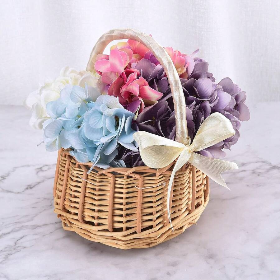 1 件手工编织藤条婚礼篮，带可拆卸内衬 - 多功能花瓣储存，淡蓝色/白色/灰色，适用于家庭/婚礼/摄影道具、花园储物容器、花卉装饰