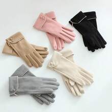 1 Pair Of Warm Suede Winter Gloves - With Touchscreen Lining And Fuzzy Design, Suitable For Outdoor Activities And Commuting, Essential Winter Wear, Warm And Comfortable Touchscreen Gloves Fall Clothes For Women