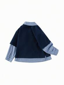 Balabala Boys Hoodie Plaid Fake Two-Layer 2025 Fall New School Style - Dark Blue - View 2