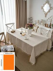 1pc Plain Linen Tablecloth With Tassels, Rustic Farmhouse Style, Versatile For Kitchen, Coffee Table, TV Stand, Suitable For Daily Use, Holidays, Family Gatherings, Birthday Parties, Weddings, Dinner Parties, All Seasons