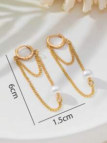 1 par de pendientes de cadena de perlas falsas de moda viral 2025