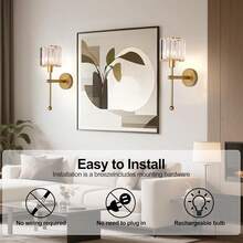 SuperYoPinny Battery Operated Crystal Wall Sconces Set Of 2, Black Wireless Wall Sconce With USB Rechargeable LED Light Bulbs 12 Colors Dimmable Crystal Wall Lamp With Remote For Bedroom Living Room Bulbs Included - Vàng - Xem 5