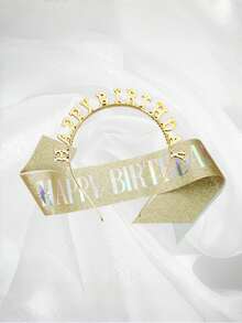 2Sets Birthday Sash Rhinestone Birthday Crown Girls Birthday Tiara,Birthday Gifts For Birthday Party Supplies - Multicolor - View 9