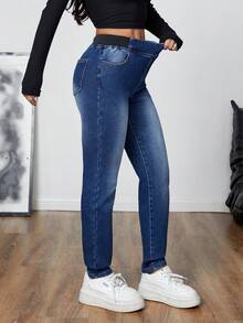 Jeans a vita alta, termici, elastici, aderenti, nuovi arrivi per l'autunno/inverno, con design in vita elastico, caldi, comodi e snellenti, perfetti per l'uso quotidiano e il tempo libero del fine settimana