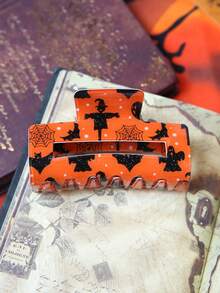 1pc Women's Halloween Pumpkin, Spider, Skull, Bat, Ghost Square Hair Clip, Funny Hair Claw, European & American Hair Accessory Fall Claw Clips Autumn Hair Clutch Fashion Clips For Hair Elegant Winter Hair Accessories For Women For Vacation Outfits Woman