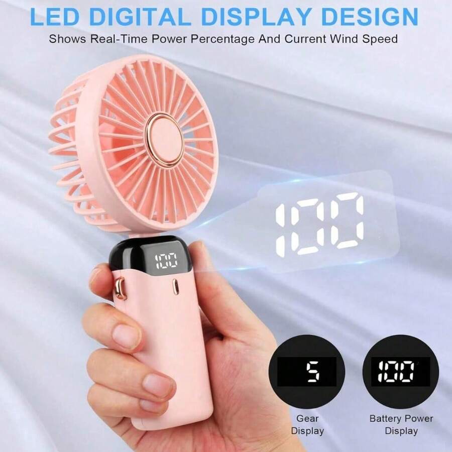 1pc Unisex Mini Handheld USB Fan, Solid Color Electroplated, Fashionable Color Scheme, With Lanyard & Stand, Foldable Upright, Built-In Aroma Diffuser, 5-Blade Strong Airflow, 5-Speed Adjustment, CNC Precision Processing, Bottom Battery Indicator, Quiet Turbine Fan, 5M Blowing Distance, Portable Fan - Multicolor - View 1