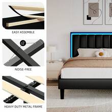 Twin / Full/ Queen/ King Size Bed Frame With LED Light, Upholstered Bed Frame With Headboard, No Box Spring Needed, Easy Assembly, White/ Pink/ Black, Twin / Full/ Queen/ King ( USB LED Strip) - màu đen - Xem 6