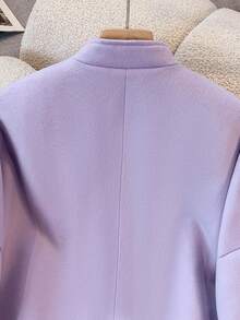 女士优雅常规长度薰衣草色梭织面料大衣，立领，落肩设计 - 淡紫色 - 查看 7