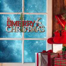 1 Piece Christmas Wooden Decoration Hanging Ornaments Happy Christmas Letter Wooden Sign, House Christmas Tree And Elk Creative Decoration Sign, Suitable For Christmas Front Door Decoration Holiday Party Decoration Hanging Ornaments Home Decor Christmas Decorations Room Decor