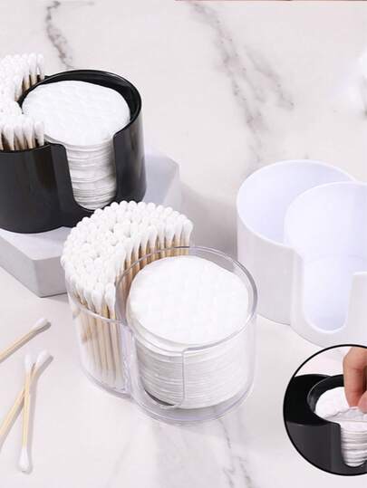 1 个 Q-Tips 收纳盒、浴室杯牙签分配器、Q-Tips 纸杯牙签收纳盒、浴室配件收纳盒、梳妆台化妆品收纳盒（透明）、圣诞节和万圣节礼物