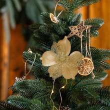 22CM Christmas Flower Decoration Artificial Sparkling Poinsettias Floral Picks For Tree Vase Garland