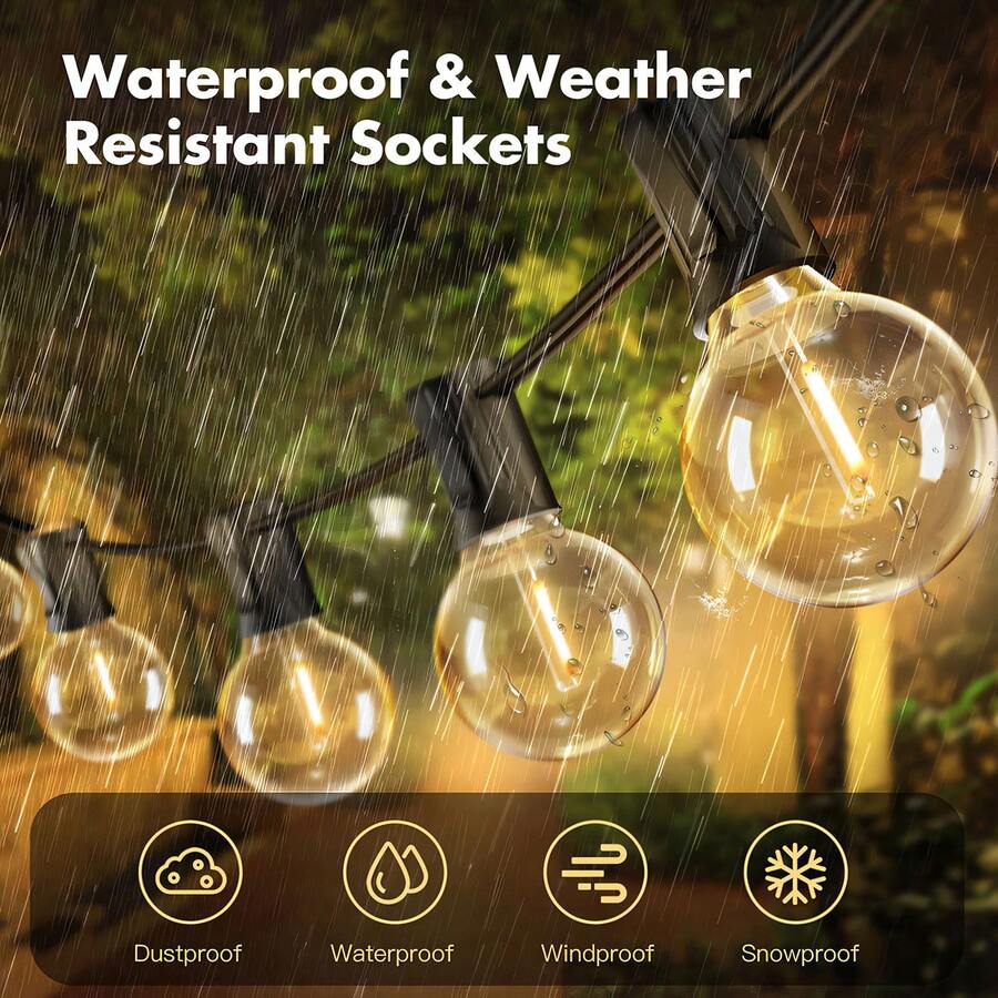 10/25/50/100/200FT G40 Indoor & Outdoor String Lights, 2700K Warm White, Shatter-Resistant LED Spherical Bulbs, Vintage & Chic Round Ball Light Strings, Easy To Install, Perfect For Porch, Backyard,Outdoor Camping, House BBQ, Party,  New Year, Valentine's Dayn And Winter Garden Decorations.