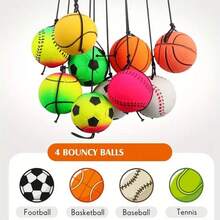 Durable Elastic Sports Ball With Wrist Strap, Includes Basketball, Soccer Ball, Baseball And Tennis Ball, No Power Required, No Feather Design, Suitable For Ages 14+, Best Outdoor Recreation And Exercise Choice, Perfect Gift For Sports Enthusiasts! - Multicolor - View 8