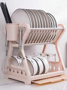 1 Stück schwarzer mehrstöckiger Kunststoff-Geschirrständer mit Abtropfbrett - platzsparende, multifunktionale Aufbewahrung für Küchenutensilien und Geschirr, erhöhtes Regaldesign, Weihnachten