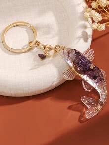 1 件天然水晶碎片树脂锦鲤钥匙扣树脂工艺包饰钥匙圈配件 Y2K - 彩色 - 查看 15