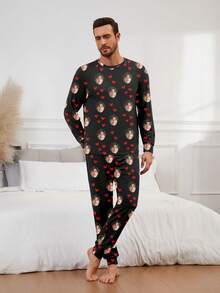 Pijama de manga larga personalizado con retrato de hombre/mujer, miembros de la familia, mascotas, dibujos animados o temas festivos, ropa de estar en casa