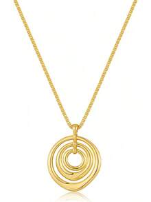 Chunky Gold Necklace, Swirl Pendant Statement Necklace With Triple Circle -Friendly Gold Plated Jewelry For Women Gift2025 - XL23067A - 查看 3