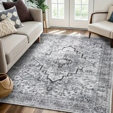 1pc Boho Style Grey Area Rug, Vintage Area Rug, Machine Washable Rug, Vintage Inspired Rug, Foldable Anti Slip Retro Abstract Carpet, Ultra Soft Area Carpet, Living Room And Bedroom Anti Fouling Carpet Christmas Decor Kitchen Rug - Multicolor - View 5