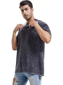 3 Pack Oversized Shirts Men Stone Washed Vintage Graphic Tees Heavyweight Cotton Shirts Loose Fit Casual Tshirts - 3 件黑色 - 查看 7