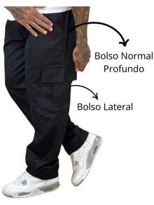 Men's Wide Leg Cargo Pants, Casual Skate, Side Pocket - Black - View 4