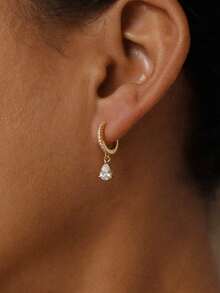 1 Đôi bông tai hình giọt nước đính đá Cubic Zirconia, thời trang dành cho tuổi teen, phù hợp cho các bạn nữ đeo hàng ngày, có thể dùng làm quà tặng hoặc trang trí. - Vàng - Xem 3