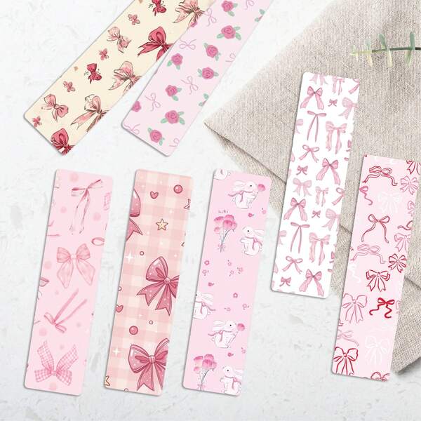 48pcs Cute Pink Bow Bookmarks, Durable Paper Reading Accessories & Decorations, Office Supplies, Party Favors, Birthday Gifts, Diaries, Creative Desk Decor, Back To School Gifts