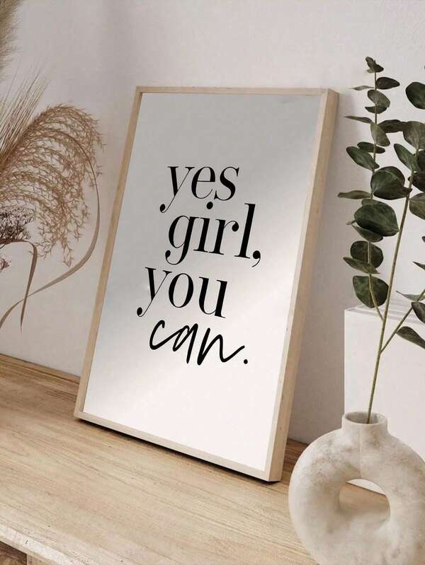 1pc Empowering Canvas Art Print - 'Yes Girl, You Can' Positive Affirmation Poster For Girls' Room Decor, Modern Unframed Wall Art, Perfect Gift For Her