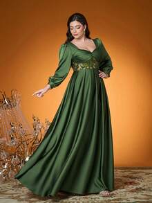 Mgiacy,New Arrival,Elegant,Plus Size Ball Dress,Ruffle,Sequin,Perspective,Lantern Sleeve,FOR,Prom Wedding,Graduation,Wedding Guest,Party Dress,Wedding Guest Dress, Evening Dress