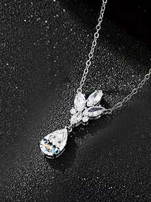 قلادة فضة عيار 925 بشكل قطرة ماسية موسانيت درجة VVS فاخرة وجذابة بشكل زهرة الكمثرى للنساء، قلادة عالية الجودة، مناسبة للارتداء في حفلات الزفاف والمناسبات، هدية مفضلة في علبة هدايا