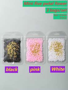 458件/包 3D櫻花與向日葵美甲飾品－樹脂水鑽，混合尺寸與顏色－極簡可愛迷你五瓣花系列（粉色/白色/黑色）－搭配鋼珠、珍珠、魚子醬珠與雪花水鑽 - 彩色 - 查看 24