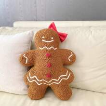 1pc Plush Christmas Gingerbread Man Throw Pillow, Cute & Cozy Decorative Pillow, Holiday Home Decor For Living Room, Bedroom, Suitable For Autumn Winter - Brown - View 18