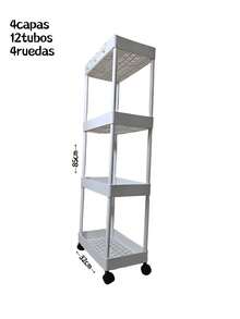 **Carrito Organizador de 4 Niveles con Ruedas y Ganchos – 90cm Altura |   Plástico duradero |   Para Baño, Cocina o Sala,negro  o blanco |   Hecho en México* - Blanco - Ver 2
