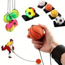 Durable Elastic Sports Ball With Wrist Strap, Includes Basketball, Soccer Ball, Baseball And Tennis Ball, No Power Required, No Feather Design, Suitable For Ages 14+, Best Outdoor Recreation And Exercise Choice, Perfect Gift For Sports Enthusiasts! - Multicolor - View 2